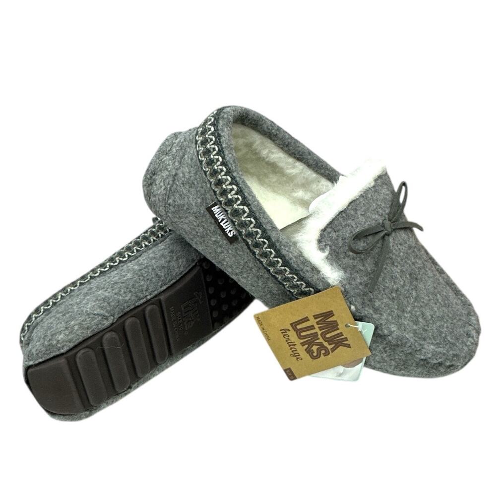 MUK LUKS Ethan Men's Moccasin Slippers Size 10 Gray Indoor Outdoor